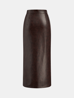 Crocodile Embossed Zipper Split Midi Skirt