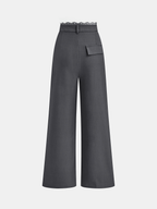 High-Waist Lace Trim Wide-Leg Pants