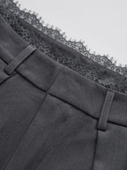 High-Waist Lace Trim Wide-Leg Pants
