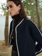 Contrast Scallop Trim Tweed Jacket