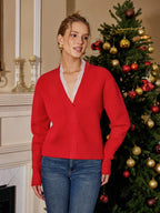 V Neck Lace Trim Knit Sweater