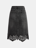 Lace Hem Denim Midi Skirt