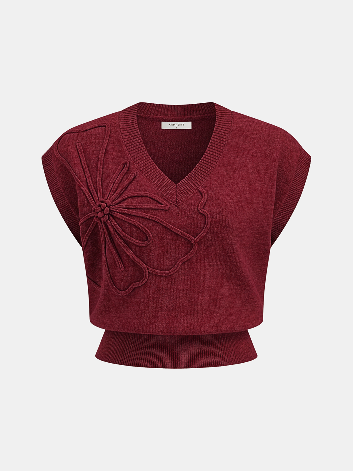 Floral Applique Cap Sleeve Knit Vest