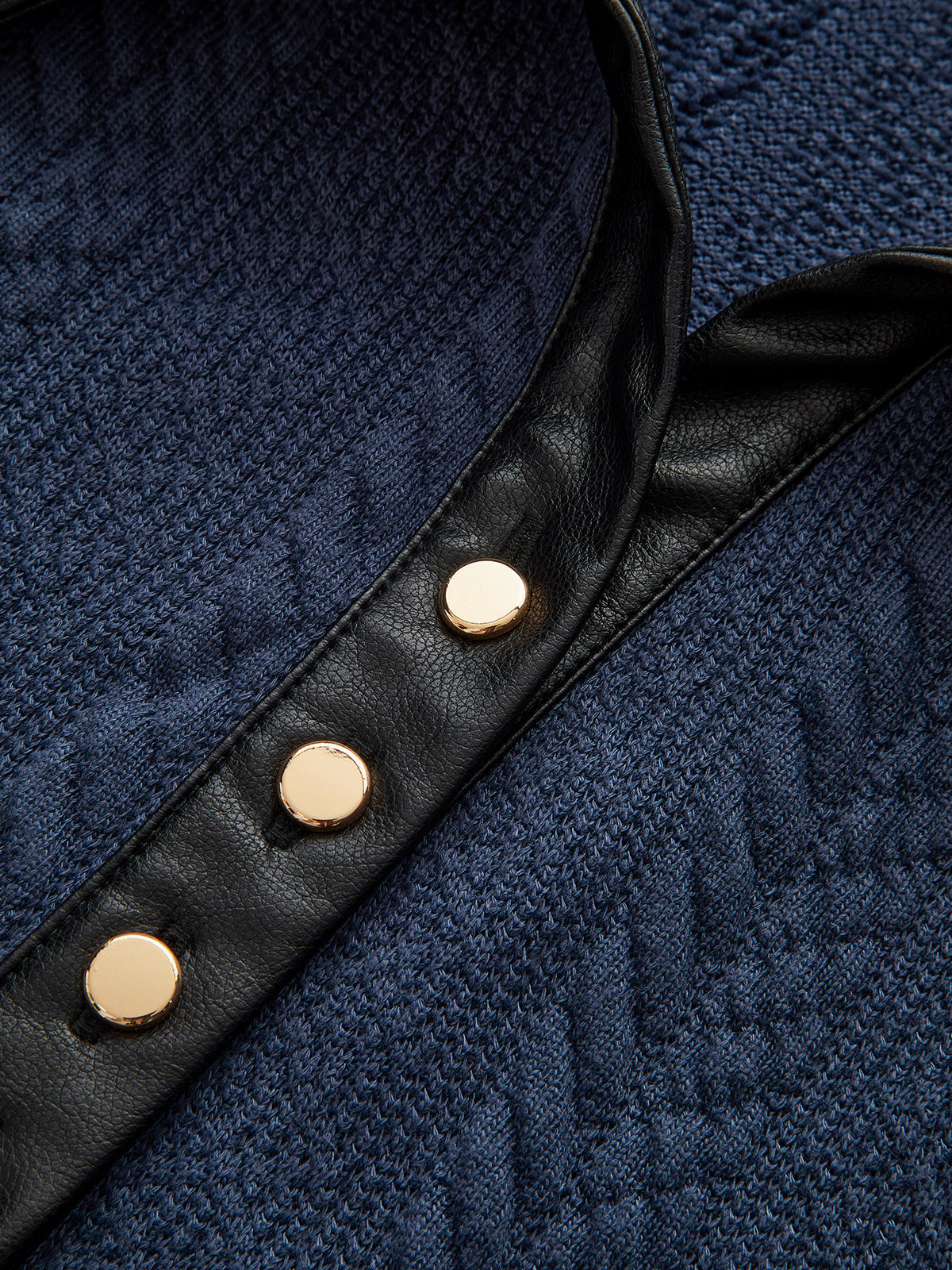 Faux Leather Panel Cable Knit Sleeveless Polo Top