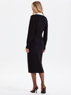 Contrast Trim Decor Pockets Split Hem Shirt Dress