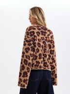 Loose Leopard Jacquard Fuzzy Sweater without Belt