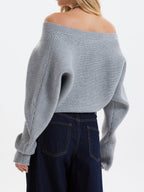 Asymmetric Off-Shoulder Ribbed Sweater
