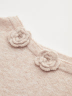 3D Floral Embellished Cinched-Waist Knit Top