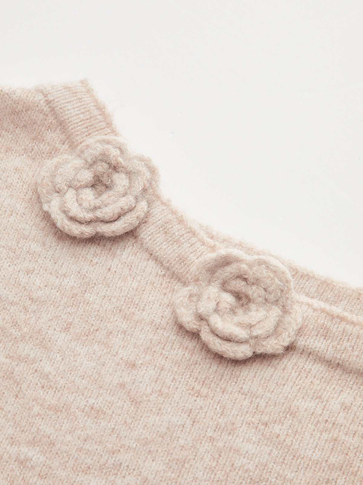 3D Floral Embellished Cinched-Waist Knit Top