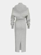 Off-Shoulder Waist-Defined Rib-Knit Midi Dress