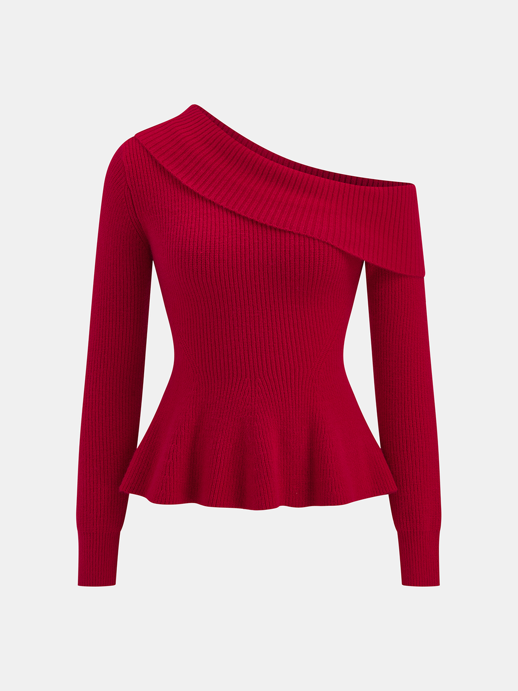 One-Shoulder Rib-Knit Peplum Sweater