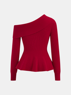 One-Shoulder Rib-Knit Peplum Sweater