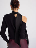 Tie-Detail Cold-Shoulder Knit Sweater