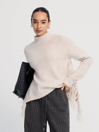 Oversized Fringe Mock-Neck Sweater