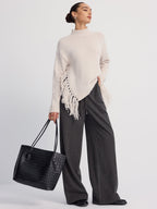 Oversized Fringe Mock-Neck Sweater