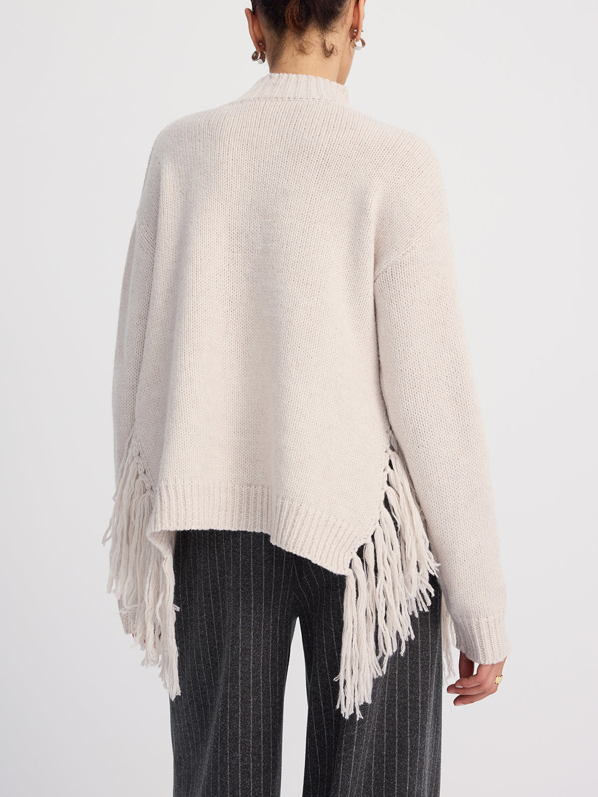 Oversized Fringe Mock-Neck Sweater