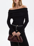 Contrast-Trim Button-Front Maxi Knit Skirt