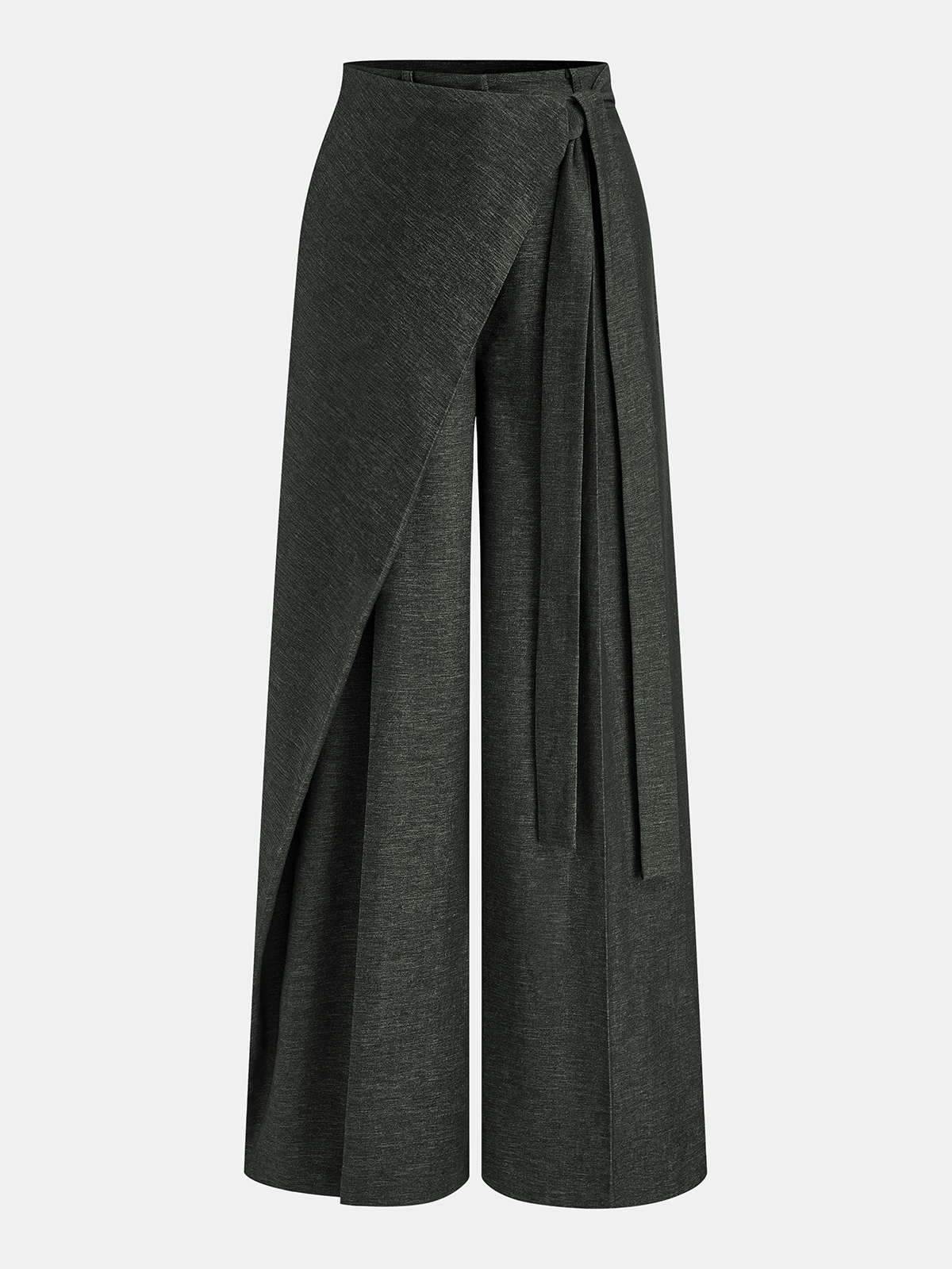 Puddle Hem Asymmetric Wrap Wide-Leg Pants