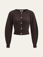 Lamb Sleeve Metal Button Knit Top and Skirt Set