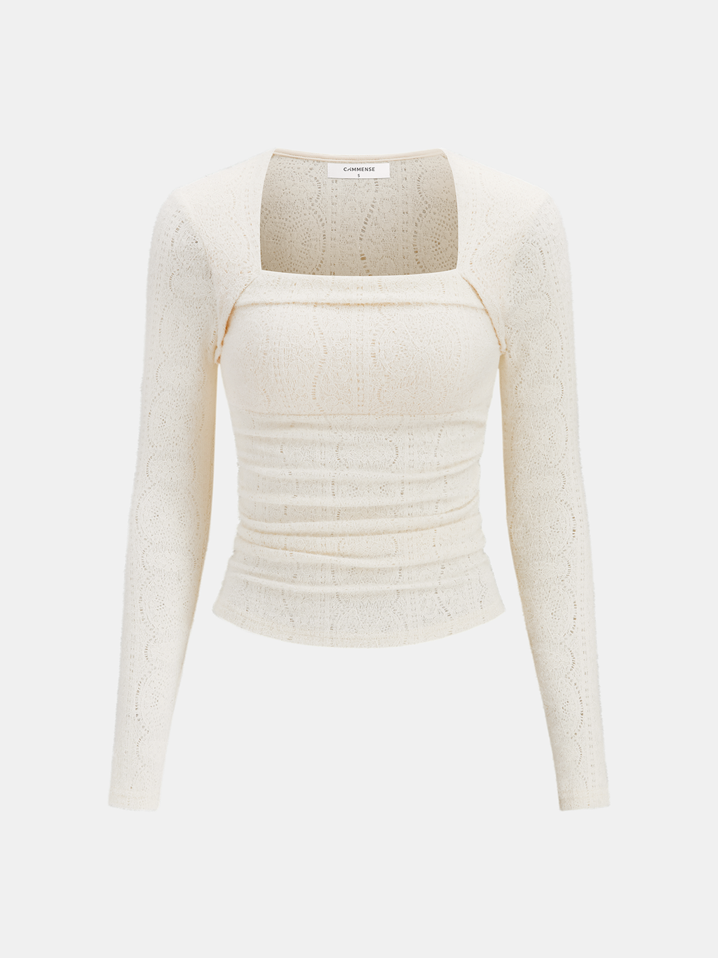 Lace-Texture Square-Neck Knit Top