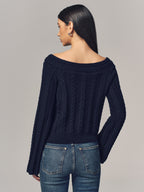 Multi-Way Cable Knit Boat Neck Metal Detail Knitted Top