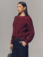 Crew Neck Twisted Cable-Knit Sweater