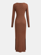 Cable-Knit V-Neck Maxi Sweater Dress