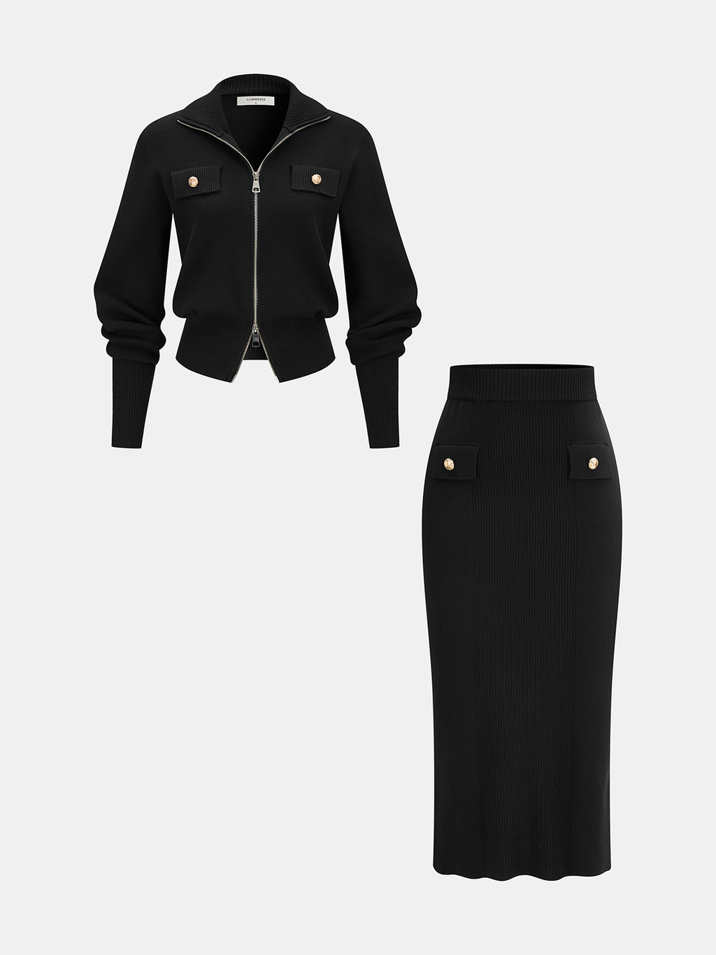 Knit Zipper Jacket & Pencil Skirt Set