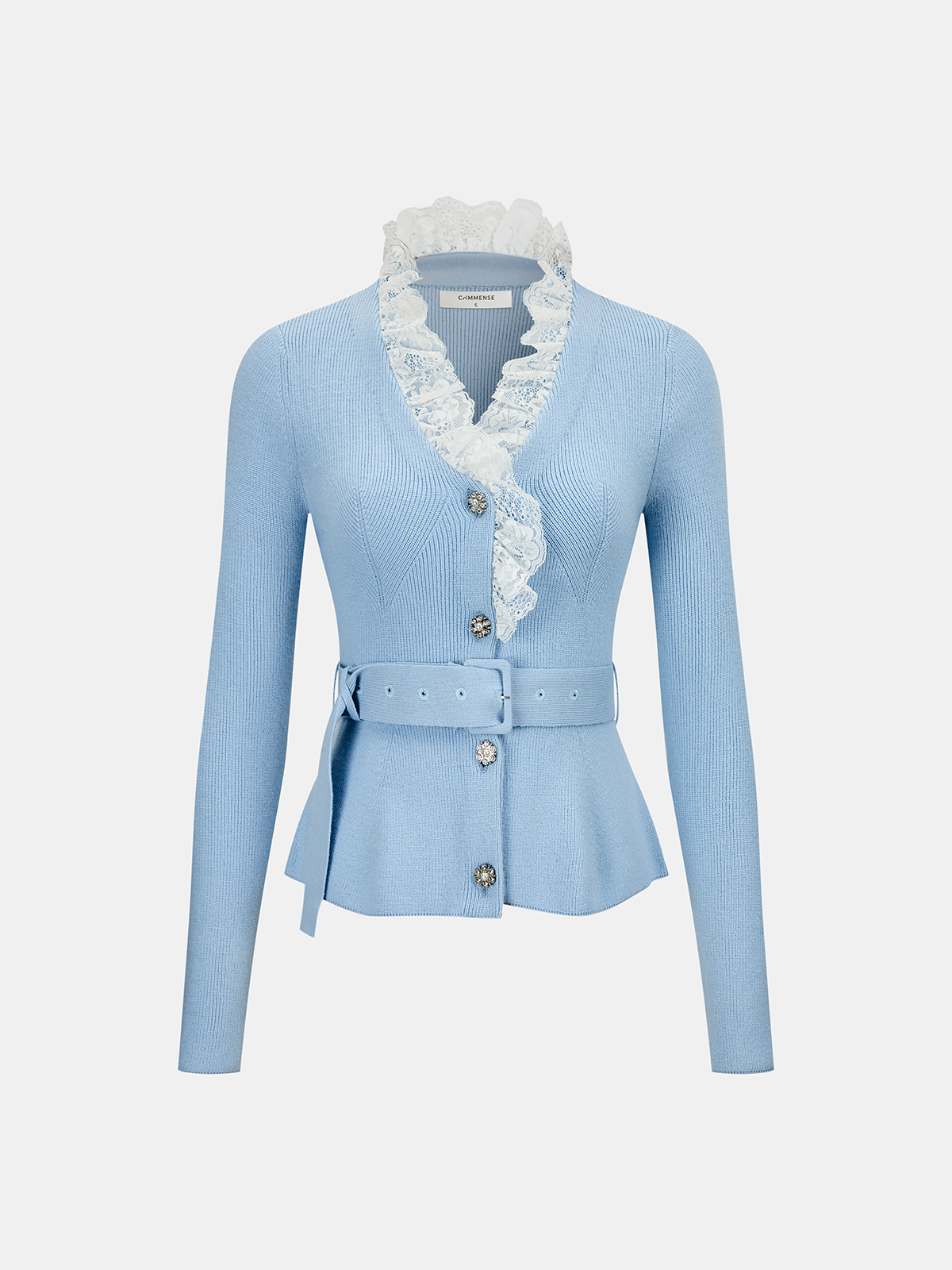 Cashmere Blend Lace Collar Belted Cardigan