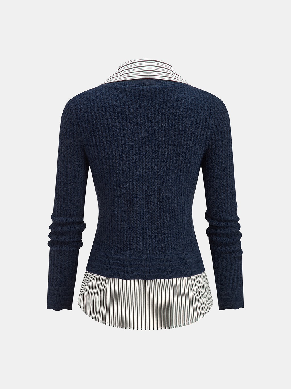 Striped Shirt Panel Button-Front Cardigan