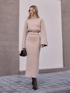 Ribbed Knit Slit Maxi Skirt