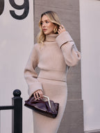 Ribbed Knit Turtleneck Sweater  without Belt