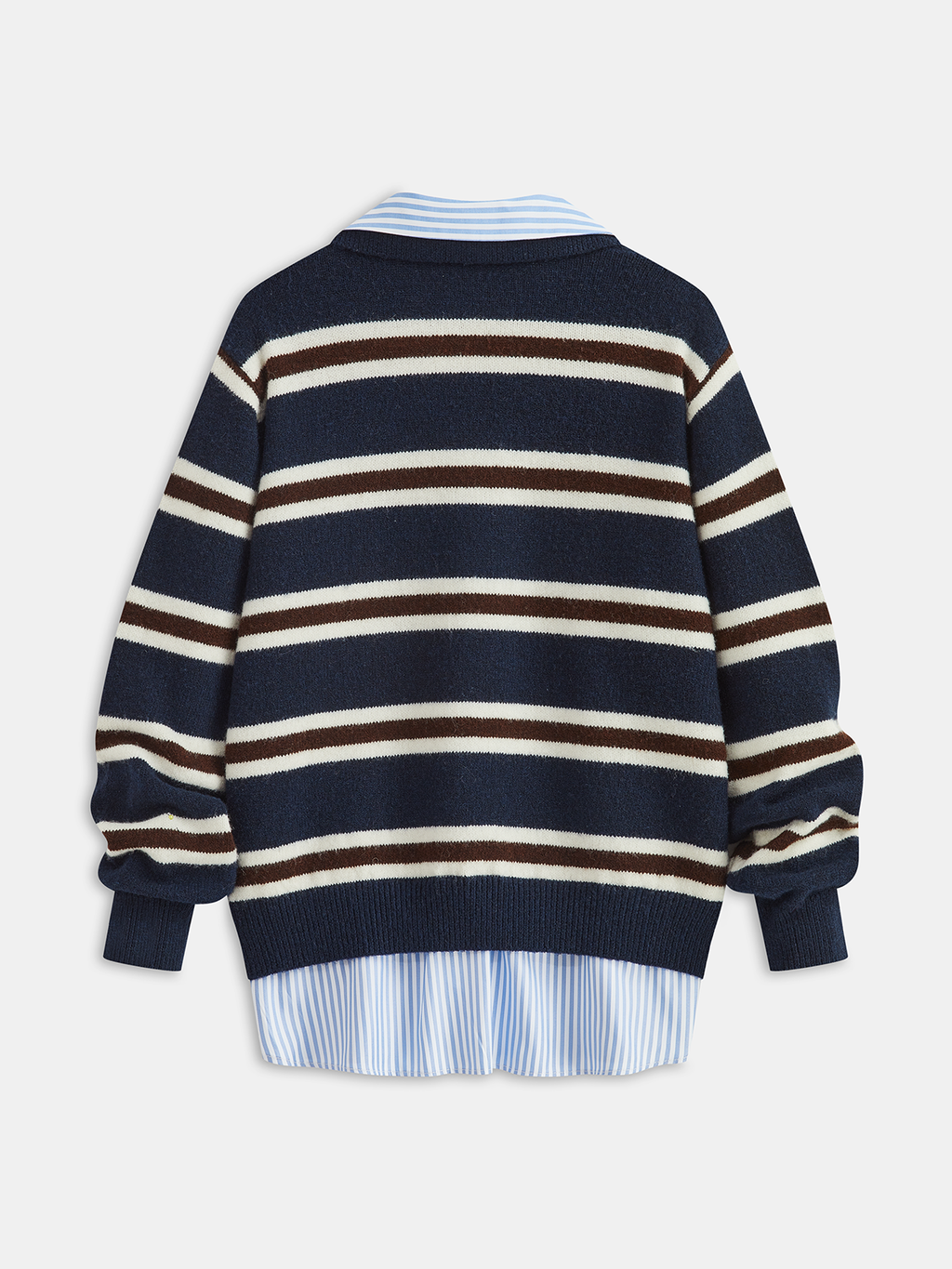 Shirt Panel Striped Polo Knit Sweater