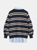 Shirt Panel Striped Polo Knit Sweater