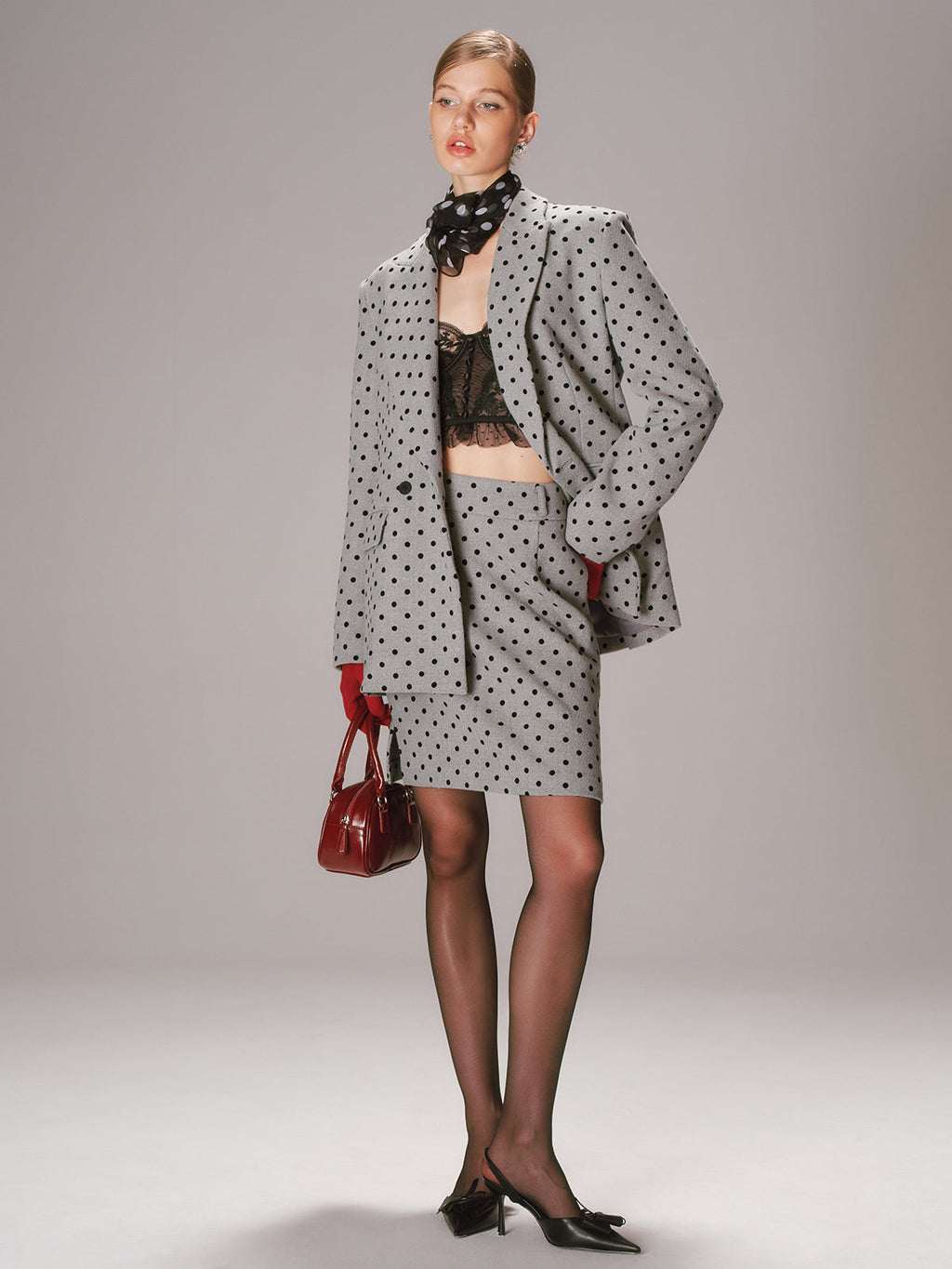 Polka Dot Double-Breasted Blazer