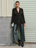 Satin Panel Ruched Blazer