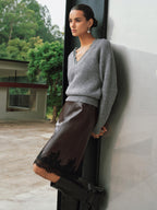V-Neck Lace-Trim Knit Sweater