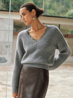 V-Neck Lace-Trim Knit Sweater