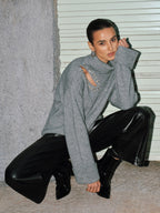 Crystal-Embellished Cut-Out Turtleneck Sweater