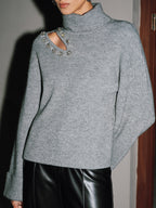 Crystal-Embellished Cut-Out Turtleneck Sweater