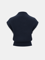Metal Clasp Contrast Trim Collared Knit Vest