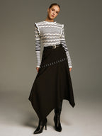Ruffled Striped Openwork Knit Top