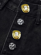 Metal Button-Detail Wide-Leg Jeans