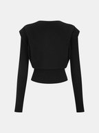 Structured-Shoulder Cinched-Waist Knit Top
