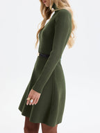Belted Ribbed Turtleneck Knit Mini Dress