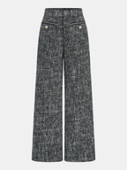 Mid-Waist Tweed Wide-Leg Pants