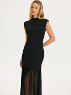 Sheer Pleated Hem Sleeveless Knit Dress
