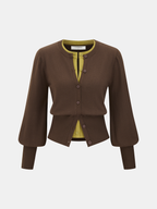 2 in 1 Layered Puff-Sleeve Cardigan