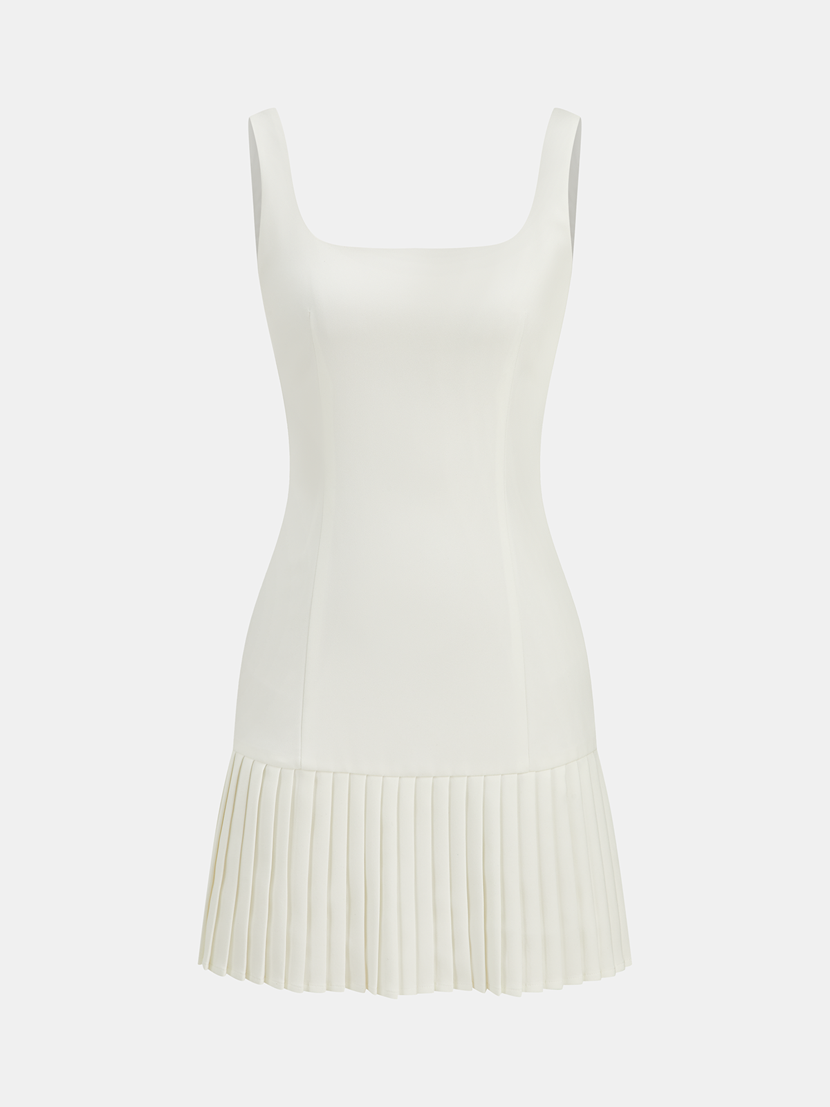 Square Neck Pleated Hem Mini Dress