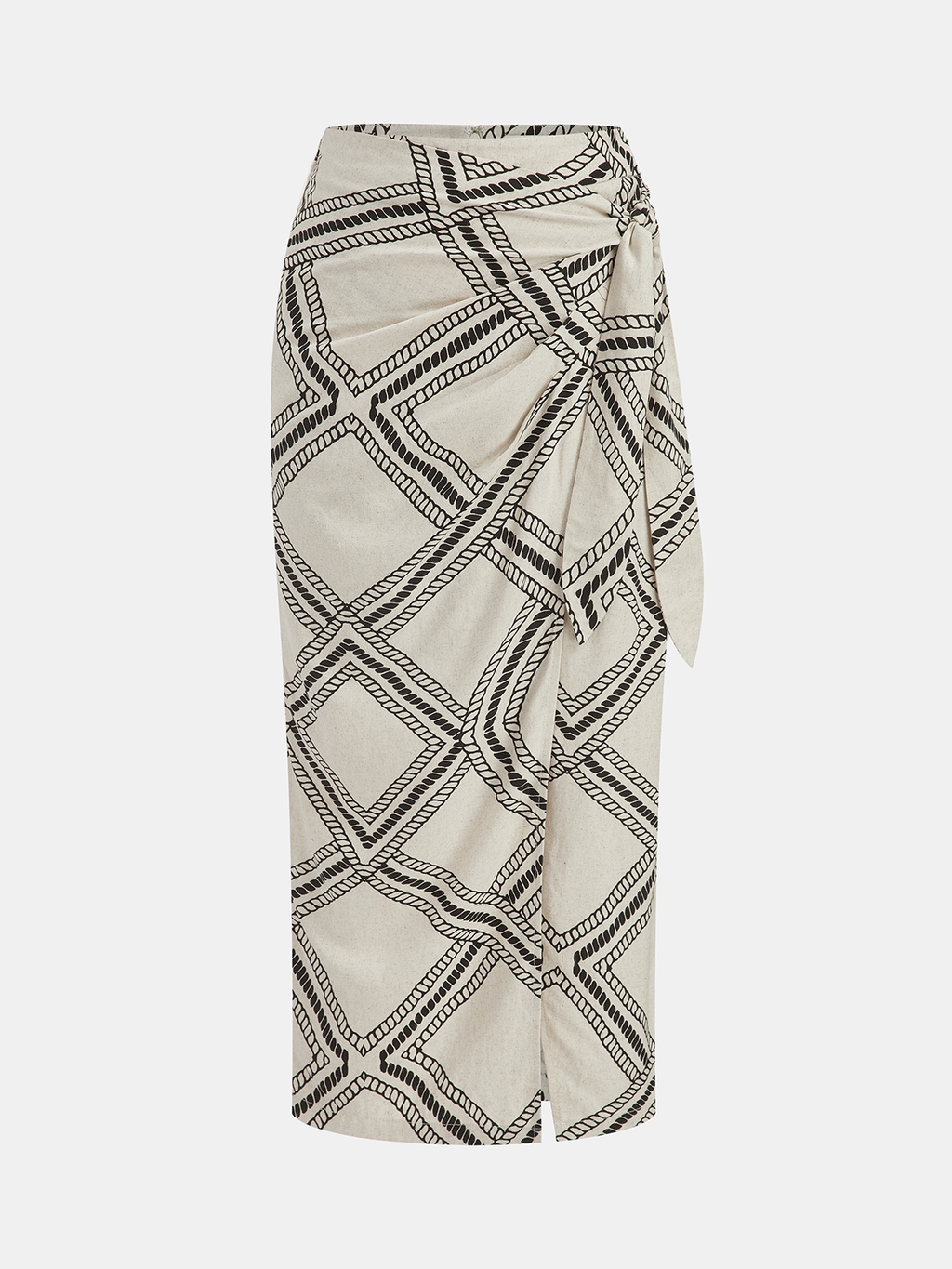 Abstract-Print Wrap Midi Skirt